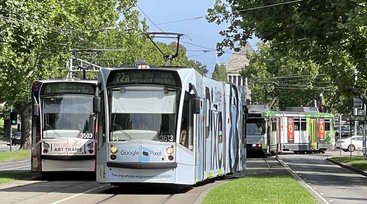 Yarra Trams Siemens Combino 3503 Art Tram & 3513 Google and Class B 2030